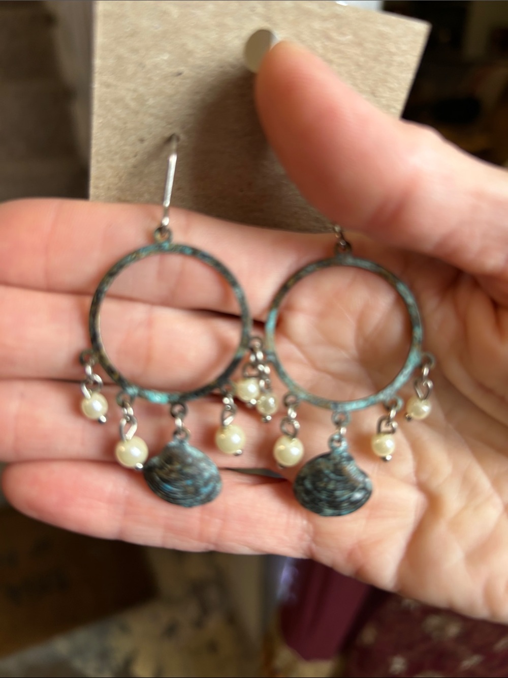 Carrie Fairy Designs Artisan, Handcrafted Cali Earrings Shell & Pearl Charms